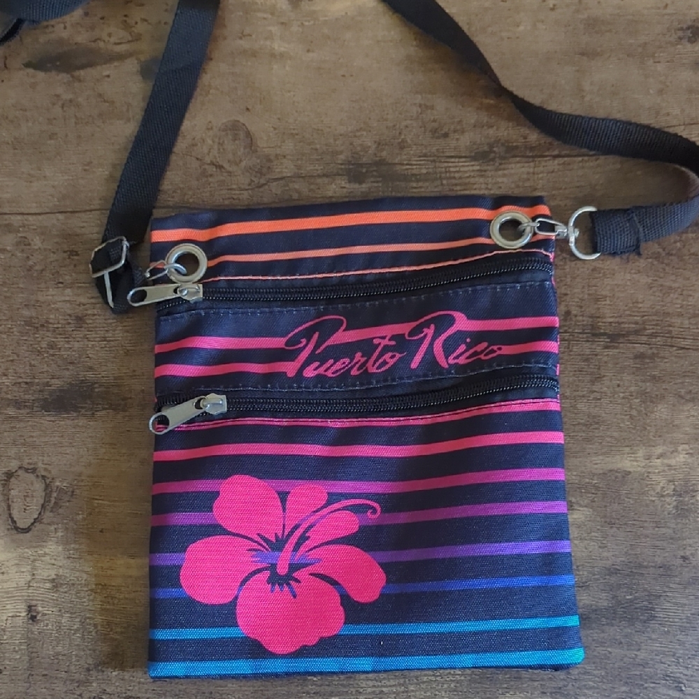 Tropical Escape Black and Pink Floral Crossbody Bag